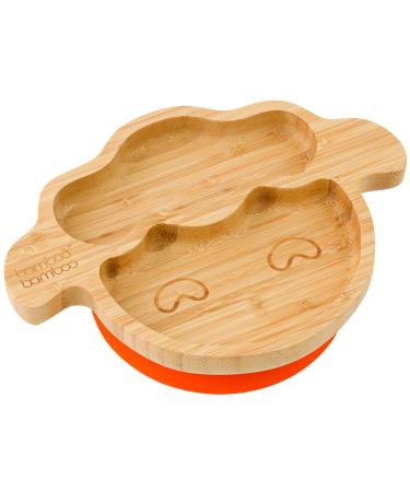 bamboo bamboo Baby Plate Kids and Toddler Suction Cup Bamboo Plate for Babies | Non-Toxic | Cool to The Touch | Ideal for Baby-Led Weaning (Lamb Orange)