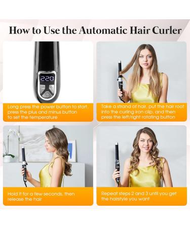 Hair Curler Automatic Curling Iron: 1.1inch Waver Hair Tool with 30s Instant Heat - Rotating Curling Wand Black - Buy Online on SooperMarket.com