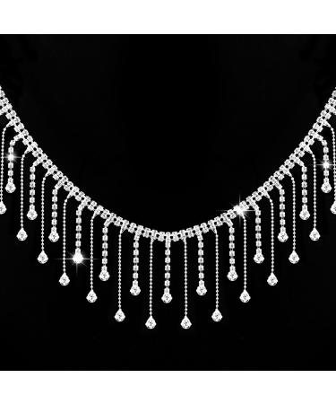 2 Yard Rhinestone Ribbon Tassel Chain- Irregular Style Rhinestones Fringe Trim for Cowgirl Hat- Diamond Crystal Long Tassel Trim for Wedding Party Necklace DIY Clothing Accessories Vase Decoration
