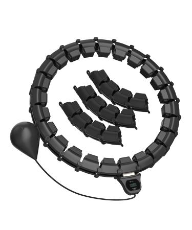 EKWIPO Infinity Weighted Hula Hoops for Adults Weight Loss, Weighted Fitness Hoop Plus Size,3rd Generation Noiseless Exercise Hoop with Counter, 26 Detachable Knots, Suitable for Women and Beginners BLACK