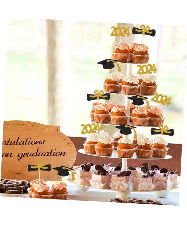 12Pcs Graduation Cupcake Toppers Glitter Cake Toppers Class of 2024 Congrats Grad Cap Diploma Cupcake Picks for Graduation Party Decorations -Golden Black - Buy Online on SooperMarket.com