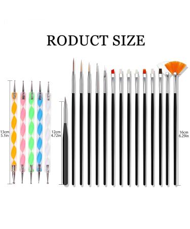 HanyoSheng Acrylic Nail Brush Set - 15 Brushes & 5 Dotting Tools for Gel Nail Art & Detailing - Buy Online on SooperMarket.com