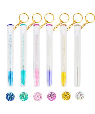 48 Pieces Disposable Mascara Wands Set,Include 24 pcs Disposable Crystal Lash Spoolies Brush and 24 Pieces Reusable Diamond keychain Empty Eyelash Brush Tubes for Women Girls Makeup Brush Kit Diamond keychain B