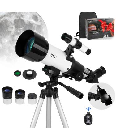 HSL Telescope for Adults & Kids, 70mm Aperture 400mm Focal Length Refractor Telescope for Astronomy Beginners(20x-100x) - Travel Telescopes with Carry Bag and Adapter(White) 1.White