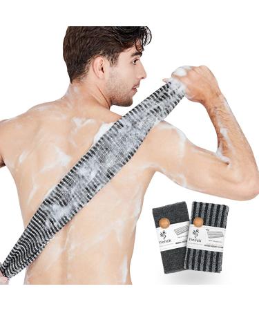 Exfoliating Back Scrubber, Korean Body Back Scrubber Towel for Shower, Japanese Bath Wash Scrub Cloth Washcloth Washer for Men Women Exfoliation, Body Scrubbing Brush Loofah Exfoliator (Stripe Black)