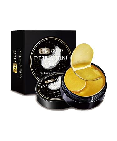 24k Gold Eye Masks-with Collagen Under Eye Patches, Dark Circles Under Eye Gel Treatment Masks, Under Eye Pads For Puffy Eyes,Under Eye Bags ,Anti-Wrinkle, Moisturizing Improves Elasticity 30 PAIRS 60 Count (Pack of 1) Gold