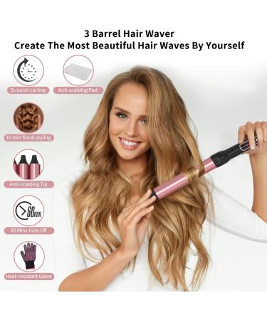 5-in-1 Ceramic Curling Wand Set with LCD Display - Interchangeable Waver Curling Iron for Long/Short Hair - Pink - Buy Online on SooperMarket.com