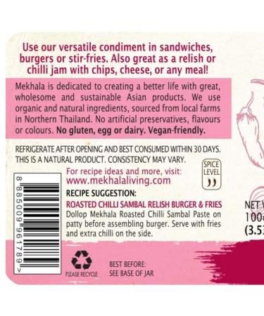 Mekhala Organic Roasted Chili Sambal Paste - Gluten-Free Vegan Condiment 3.52oz (Pack of 3) - Buy Online on SooperMarket.com