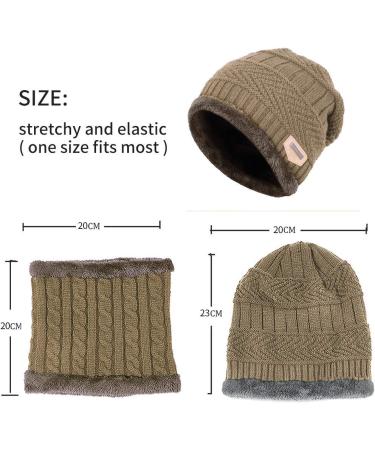 Aisprts Kids Winter Beanie Hat and Scarf Set - Knitted Thermal Fleece Lining - Khaki - Buy Online on SooperMarket.com