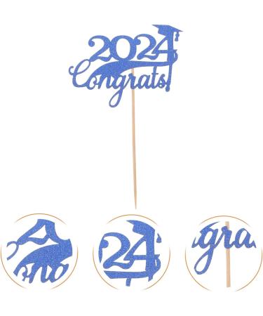 Alipis 15pcs 2024 Graduation Cupcake Toppers Glitter Graduation Cap Cake Toppers Congrats Grad Centerpiece Sticks 2024 Graduation Theme Party Cake Decorations Blue - Buy Online on SooperMarket.com