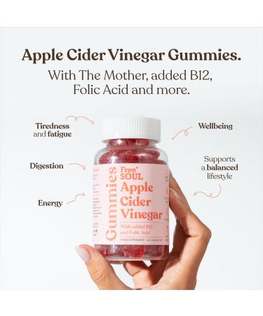 Apple Cider Vinegar Gummies 1000mg with Vitamin B12 & Folic Acid | 60 High Strength ACV Capsules | Enhanced with Pomegranate & Beetroot | Vegan Friendly | Free Soul - Buy Online on SooperMarket.com