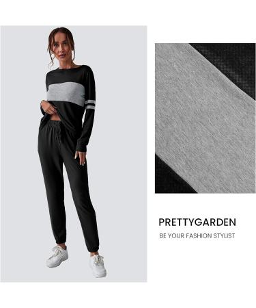 PRETTYGARDEN Women's Color Block 2 Piece Tracksuit Set - Crewneck Long Sleeve Top & Sweatpants Lounge Outfit in Black - Size Medium - Buy Online on SooperMarket.com