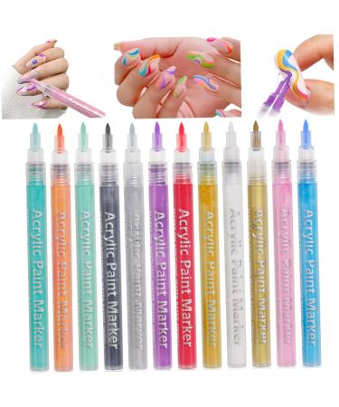 Nail Polish Pens 12Pcs/Set Nail Art Pens 12 Colors Quick Dry Nail Art Paint Smooth Graffiti Dotting Pen Waterproof Drawing Painting Nail Polish Design Pens