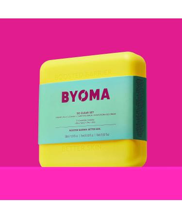Byoma So Clear Set - Acne Prone Skin Barrier Repair Skincare - Creamy Jelly Cleanser Clarifying Face Serum & Gel-Cream Moisturizer - Unclogs Pores & Targets Blemishes - 30ml 15ml - Buy Online on SooperMarket.com