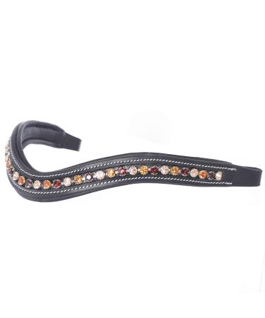 Exionpro Elegant soft padded headband with crystals in bright peach burgundy and topas colors |Horse stems for horses |Diamond headband medium (COB size) oak brown