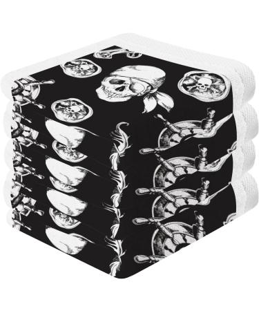 Pirate Skull Cotton Towels Set - 4 Pack 12'' x 12'' - Soft & Absorbent for Bath, Fitness, Sports & Yoga - Buy Online on SooperMarket.com