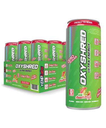 EHP Labs OxyShred Healthy Energy Drink - Zero Sugar Energy Drinks with Amino Acids Green Tea Extract Vitamin C & L Carnitine - Zero Carbs Zero Calories Clean Caffeine Kiwi Strawberry (12-Pack)