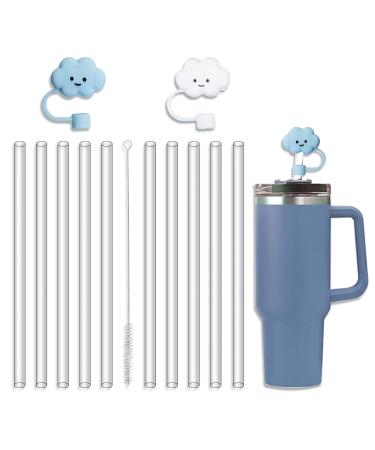 10 Pack Replacement Straws for Stanley 40 oz 30 oz Tumbler 12 inch Long Reusable Plastic Colorful Straws with Cleaning Brush and 2 Straw Cover Compatible with Stanley Cup Mug Accessories