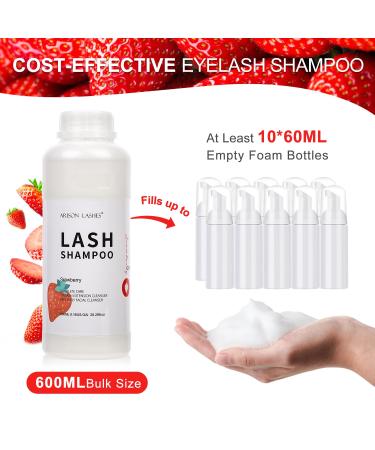 Eyelash Extension Shampoo 600ml | Paraben & Sulfate Free Foaming Cleaner for Extensions & Natural Lashes | Professional & Self-Use | Caomei Strawberry - Buy Online on SooperMarket.com