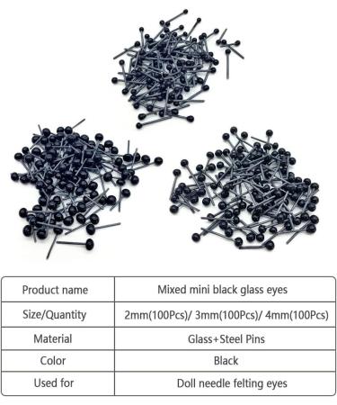 YsesoAi 300-Piece Mini Black Glass Eyes Kit for Needle Felting Bears Dolls Decoys Sewing - 2/3/4mm Assortment (100Pcs Per Size) - Buy Online on SooperMarket.com