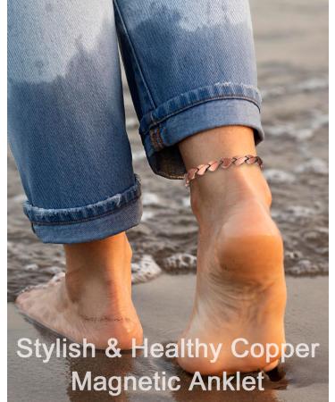 EnerCoppeX Copper Ankle Bracelet for Women Magnetic Pure Solid 99.99% Copper Lymph Detox Anklet 3500 Gauss Effective Magnet (CAC-0095Q) - Buy Online on SooperMarket.com