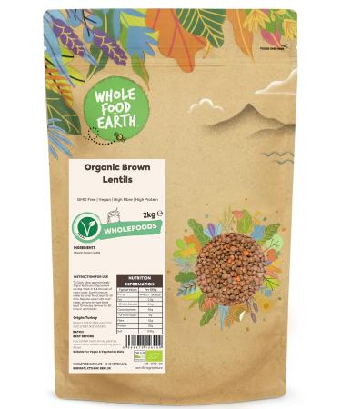 Wholefood Earth Organic Brown Lentils 2kg GMO Free | Vegan | High Fibre | High Protein | Certified Organic