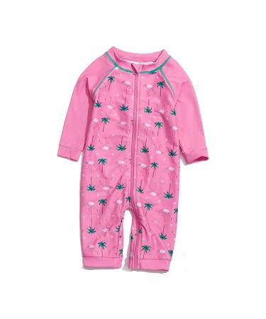BONVERANO Baby Girls Swimsuit Toddler Bathing Suit Full-Length Zipper One Piece Swimwear with UPF 50+ Sun Protection Pink Coco 12-18 Months