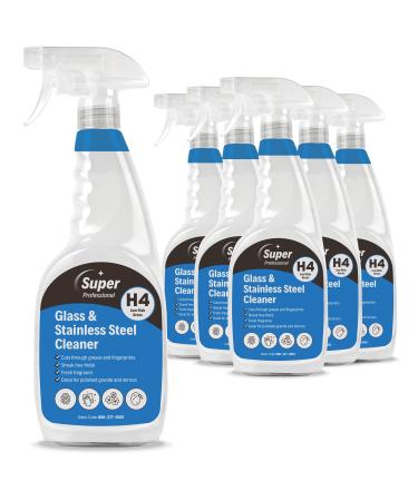 Super Professional Glass & Stainless Steel Cleaner 750ml x 6 H4 Streak Free Fresh Fragrance Green