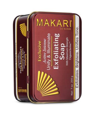 Makari Exclusive 7oz. Skin Lightening & Exfoliating Bar Soap with Organiclarine Advanced Active Whitening Treatment for Dark Spots Acne Scars Sun Patches Stretch Marks & Hyperpigmentation