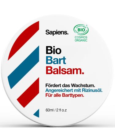 Sapiens Barbershop Bart Balsam Men Bio - Natural & Bio Bartwax with shea butter and castor oil organic - beard care for men - donates moisture and structure - Beard Balm Made in EU (60 ml) 60 g (1 Pack)