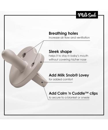 Milk Snob Calm n Cuddle Silicone Pacifier 6-18 Months | BPA Free Teether & Soother for Baby Girl and Boy | Stage 2 Gray Linen - Ideal Baby Registry & Shower Gift - Buy Online on SooperMarket.com