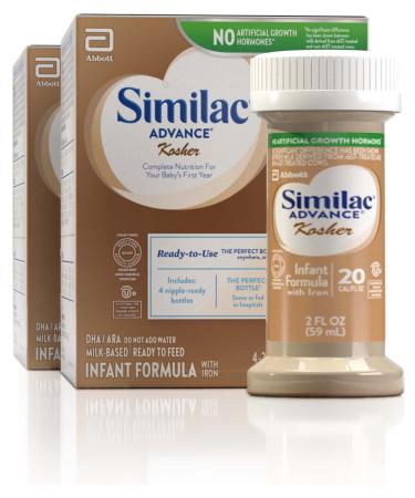 Similac Advance Kosher Infant Formula with Iron, 2 Fl OZ - 4 Bottles (2 Pack  8 Bottles) Milk Based, Ready To Feed, Resealable Bottle, Cholov Yisroel, (0-12 Months)