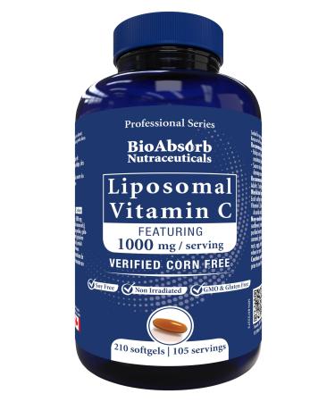 Liposomal Vitamin C 1000mg. 70-Day Supply 210 Softgel Capsules. Corn-Free Soy-Free Non GMO.