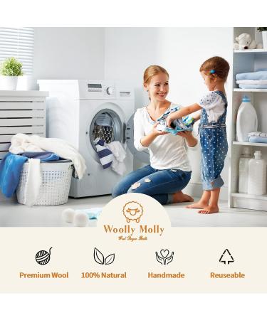 Woolly Molly XL 6-Pack Organic Wool Dryer Balls New Zealand Wool, 1200 Loads, Energy & Time Saver, Fabric Softener, Anti-Static, Lint Free - Buy Online on SooperMarket.com