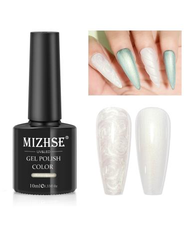 MIZHSE Pearl Top Coat Gel Nail Polish Mermaid Glitter Nail Gel Polish 2-IN-1 Shiny Shell Thread Drawing Soak Off UV LED Nail Gel for Nail Salon Home DIY Manicure 1PC 10ml 1-Pearl Top Coat