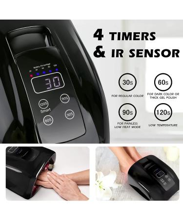 90W Professional Wireless UV LED Nail Lamp Gel Curing Dryer with 45 Beads and LCD Display - Black - Buy Online on SooperMarket.com