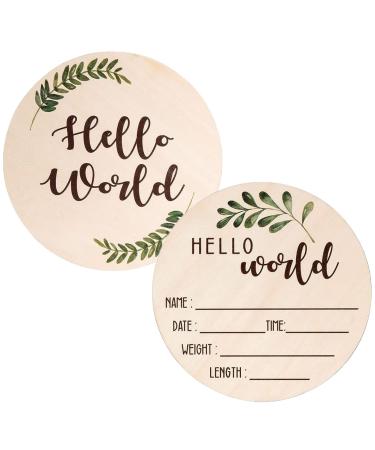 Baby Announcement Sign for Newborn 5.9" Double-Sided Hello World Newborn Name Sign for Hospital Birth Announcement The Perfect Round Wooden Welcome Baby Sign for New Baby Boy Girl Gifts