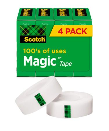 Scotch Magic Tape  4 Rolls  Numerous Applications  Invisible  Engineered for Repairing  3/4 x 1000 Inches  Boxed (810K4)  Transparent No Dispenser Tape