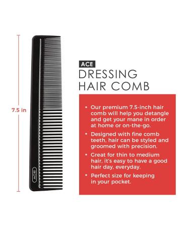Ace Hair Dressing Comb 7.5 Inch Black - Fine Teeth for Thin to Medium Hair - Buy Online on SooperMarket.com