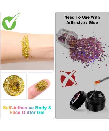 URAQT Body Glitter Gel Set - Holographic Mermaid Sequins & Chunky Cosmetic Glitter for Face, Body, Hair & Nails - Sparkling Festival Party Lotion - White, Silver & Gold - 3Pcs - Buy Online on SooperMarket.com