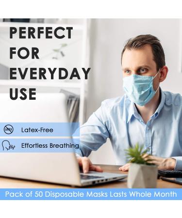 Buy Disposable Face Masks (Pack of 50) - 3-Ply Breathable Protective Masks for Men & Women | Adjustable Earloops & Nose Clip - Buy Online on SooperMarket.com