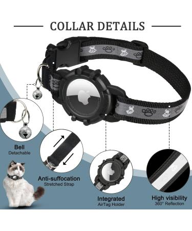 Reflective Airtag Cat Neck Band - Adjustable GPS Collar for Cats & Puppies | Jiarui Black 9-13 Inch (23-33cm) - Buy Online on SooperMarket.com