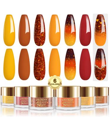 Lavender Violets 14g x 6 Colors Acrylic Dip Powder Yellow Bright Orange Temperature Change Dark Brown Winter Colours Nail Art Manicure Large Capacity Dipping Powder Glitter Nail Powder J206 Amber