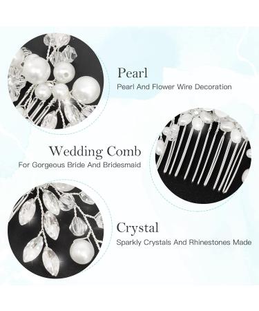 Makone Silver Pearl Flower Wedding Hair Piece for Bride | Bridal Accessories for Women & Girls - Wedding Hair Clips Pearl Comb - Buy Online on SooperMarket.com