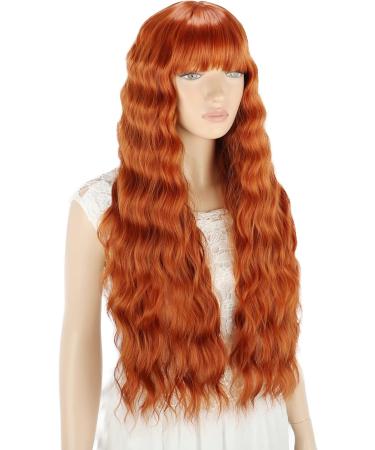YEESHEDO Ginger Long Hair Wigs | Natural Curly Wavy Synthetic Wig with Fringe | 28 Copper Red Orange Wig for Parties and Cosplay - Buy Online on SooperMarket.com