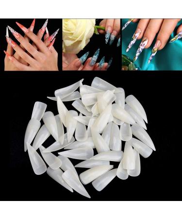 1200PC French False Nail Tips | Acrylic Stiletto Form - Full Cover 10 Sizes Clear & Natural for Salon Mani Pedi - Buy Online on SooperMarket.com