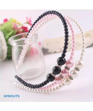 SPROUTS Girls 3-Piece Pearl Headband Set | Non-Slip Thin Fabric Hair Hoops for Kids - Buy Online on SooperMarket.com