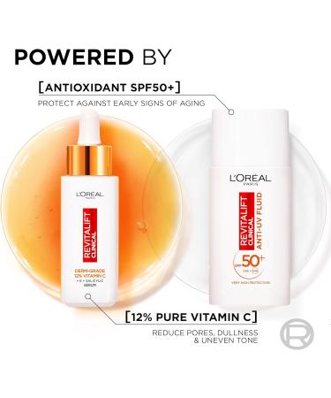 L'Or al Paris Revitalift Clinical 12% Pure Vitamin C Serum (30ml) & SPF 50+ Invisible Fluid (50ml) Duo for Face Antioxidant Protection Brighter Smoother Skin UV Protection - Buy Online on SooperMarket.com