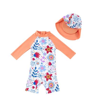 upandfast Baby Girl One Piece Swimwear Suits with Sun Hat Toddler Swimsuits UPF 50+ Sun Protection 12-18 Months Sunflower