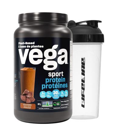 Vega Sport Protein Powder Chocolate with Shaker Bottle - Plant Based Vegan Protein Powder BCAAs Amino Acid tart cherry Non Dairy Gluten Free Non GMO (19 servings)